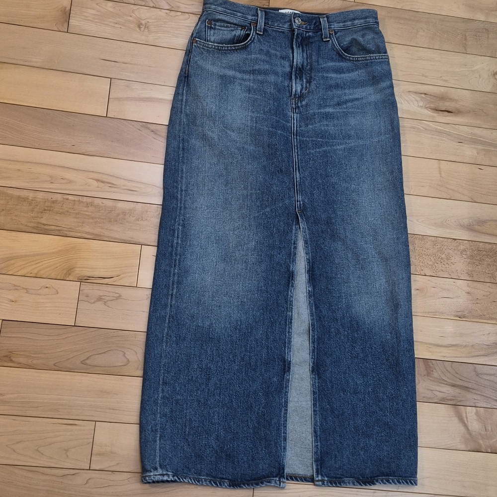 Agolde Denim Maxi Skirt in Medium Blue with Front Slit
